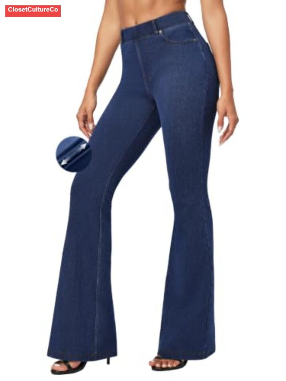 Pull On Bell Bottom Jeans High Waist Stretchy Flare Denim Leggings